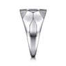Wide 925 Sterling Silver Faceted Signet Ring with Black Spinel Pave in High Polished Finish
