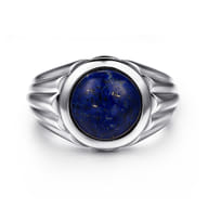Wide 925 Sterling Silver Lapis Mens Ring in High Polished Finish