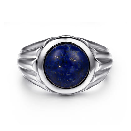 Wide 925 Sterling Silver Lapis Mens Ring in High Polished Finish
