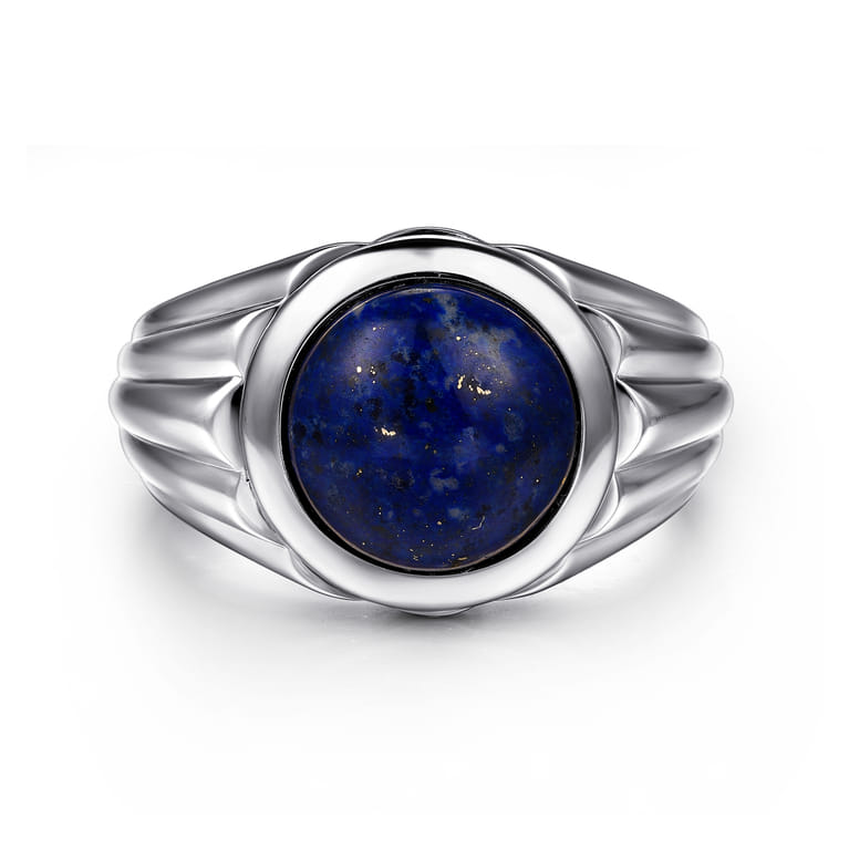Wide 925 Sterling Silver Lapis Mens Ring in High Polished Finish - Shot 1