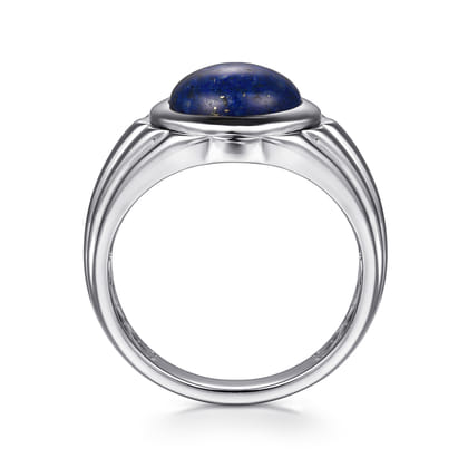 Wide 925 Sterling Silver Lapis Mens Ring in High Polished Finish
