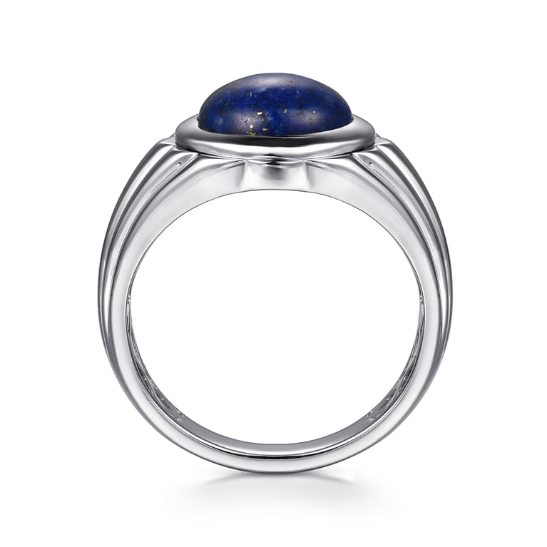 Wide 925 Sterling Silver Lapis Mens Ring in High Polished Finish - Shot 2