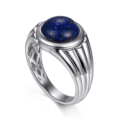 Wide 925 Sterling Silver Lapis Mens Ring in High Polished Finish