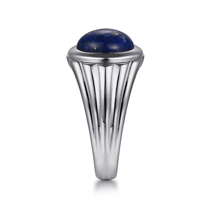 Wide 925 Sterling Silver Lapis Mens Ring in High Polished Finish