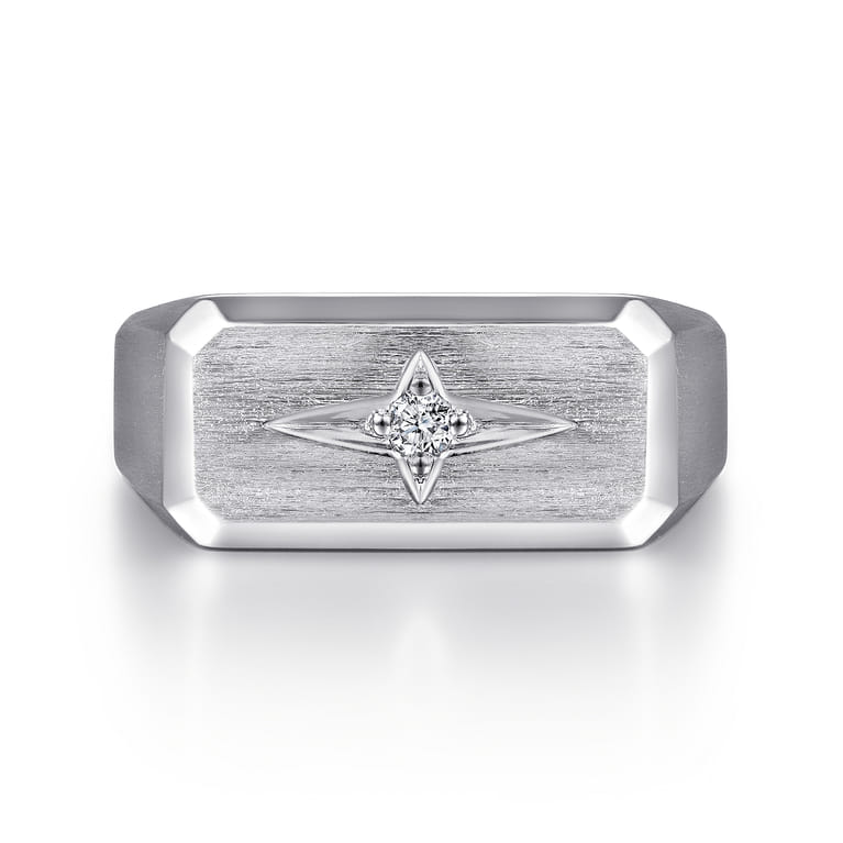 Wide 925 Sterling Silver North Star Ring in Satin Finish - 0.06 ct - Shot 1