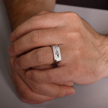 Wide 925 Sterling Silver North Star Ring in Satin Finish