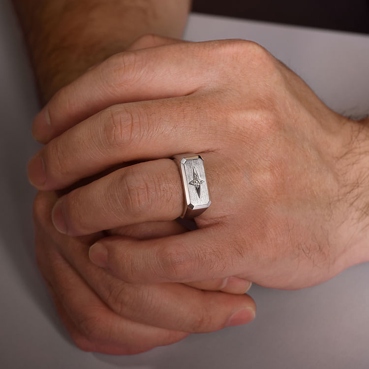 Wide 925 Sterling Silver North Star Ring in Satin Finish