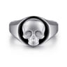 Wide 925 Sterling Silver Onyx Signet Ring with Skull