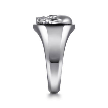 Wide 925 Sterling Silver Onyx Signet Ring with Skull