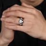 Wide 925 Sterling Silver Onyx Signet Ring with Skull