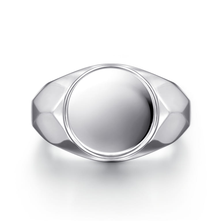 Wide 925 Sterling Silver Round Signet Ring in High Polished Finish - Shot 1