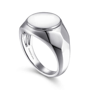 Wide 925 Sterling Silver Round Signet Ring in High Polished Finish