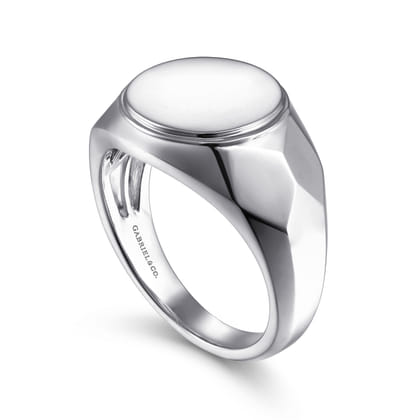 Wide 925 Sterling Silver Round Signet Ring in High Polished Finish