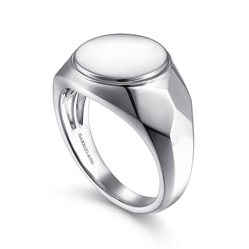 Wide 925 Sterling Silver Round Signet Ring in High Polished Finish - Shot 3