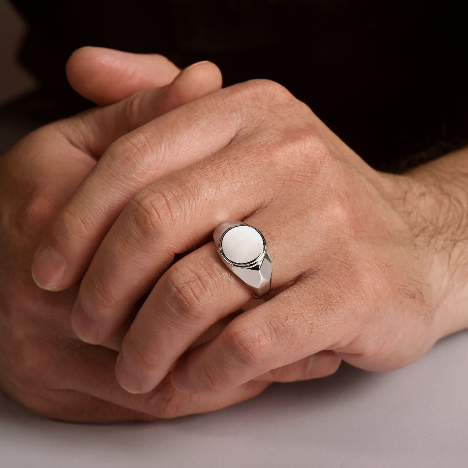 Wide 925 Sterling Silver Round Signet Ring in High Polished Finish