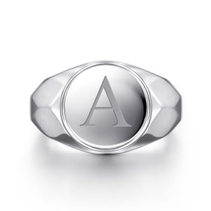 Wide 925 Sterling Silver Round Signet Ring in High Polished Finish