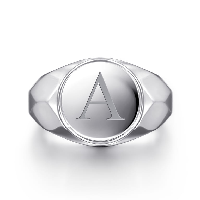 Wide 925 Sterling Silver Round Signet Ring in High Polished Finish - Shot 6