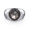 Wide 925 Sterling Silver Signet Ring with Black Mother of Pearl Stone in High Polished Finish