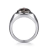 Wide 925 Sterling Silver Signet Ring with Black Mother of Pearl Stone in High Polished Finish