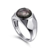 Wide 925 Sterling Silver Signet Ring with Black Mother of Pearl Stone in High Polished Finish