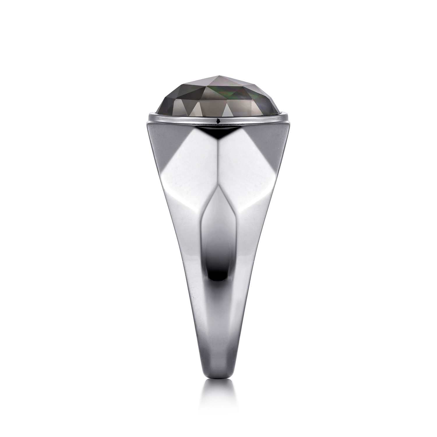 Wide 925 Sterling Silver Signet Ring with Black Mother of Pearl Stone in High Polished Finish - Shot 4
