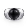 Wide 925 Sterling Silver Signet Ring with Black Onyx in High Polished Finish
