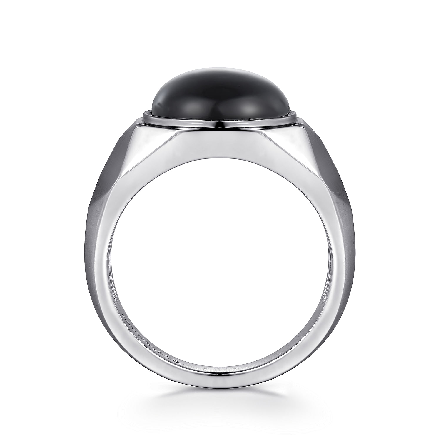 Wide 925 Sterling Silver Signet Ring with Black Onyx in High Polished Finish - Shot 2