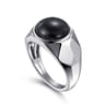 Wide 925 Sterling Silver Signet Ring with Black Onyx in High Polished Finish