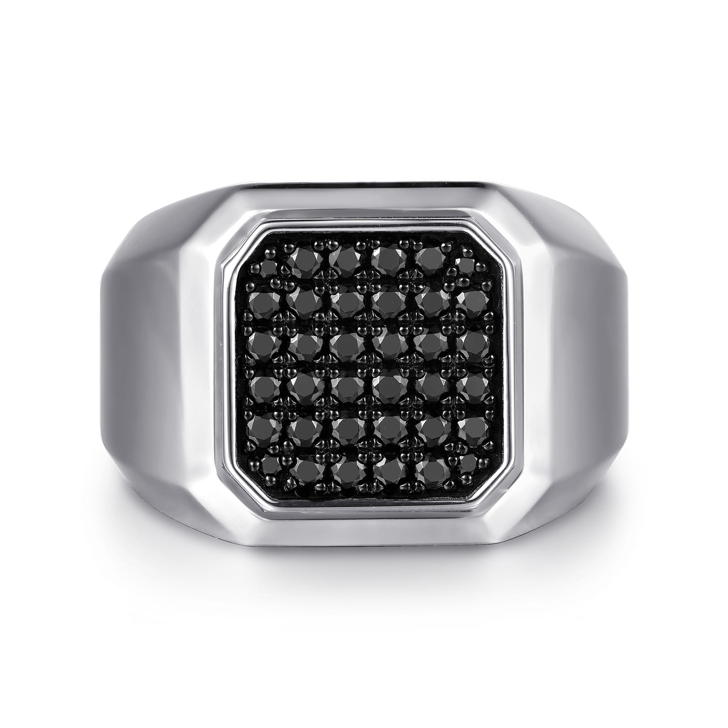 Wide 925 Sterling Silver Signet Ring with Black Spinel in High Polish Finish - Shot 1