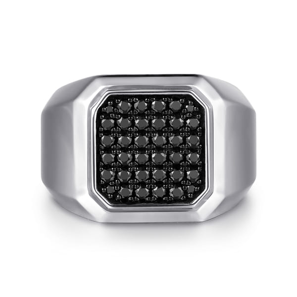 Sterling Silver Wide Signet Ring with Black Spinel