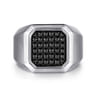 Wide 925 Sterling Silver Signet Ring with Black Spinel in High Polish Finish