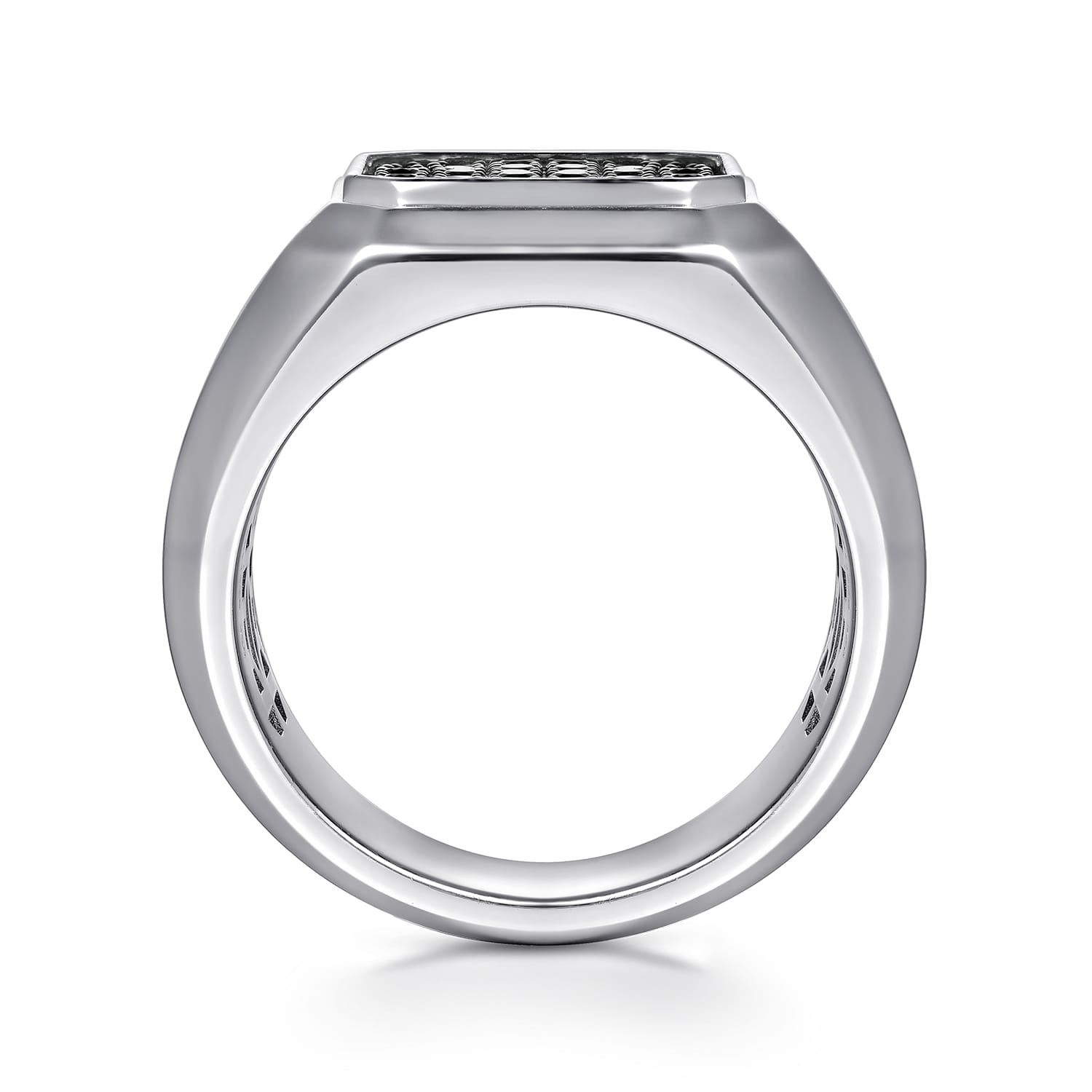 Wide 925 Sterling Silver Signet Ring with Black Spinel in High Polish Finish - Shot 2