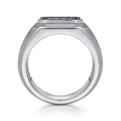 Wide 925 Sterling Silver Signet Ring with Black Spinel in High Polish Finish