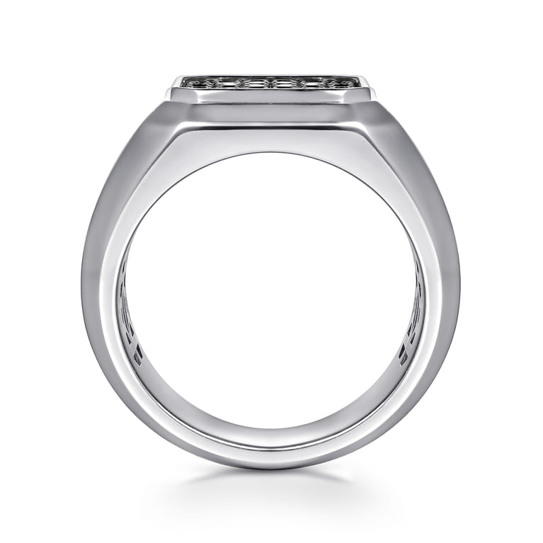 Wide 925 Sterling Silver Signet Ring with Black Spinel in High Polish Finish - Shot 2