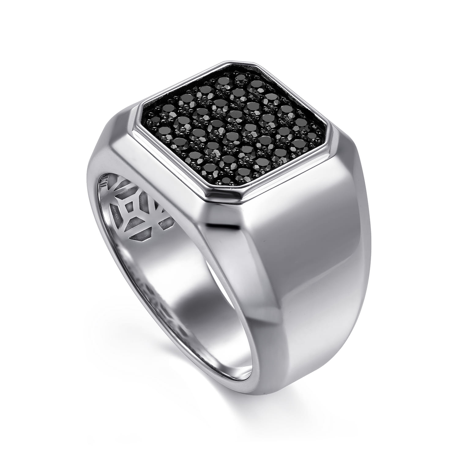 Wide 925 Sterling Silver Signet Ring with Black Spinel in High Polish Finish - Shot 3