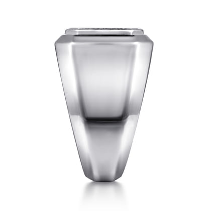 Wide 925 Sterling Silver Signet Ring with Black Spinel in High Polish Finish