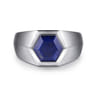 Wide 925 Sterling Silver Signet Ring with Faceted Lapis Stone in High Polish Finish