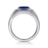 Wide 925 Sterling Silver Signet Ring with Faceted Lapis Stone in High Polish Finish
