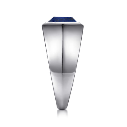 Wide 925 Sterling Silver Signet Ring with Faceted Lapis Stone in High Polish Finish