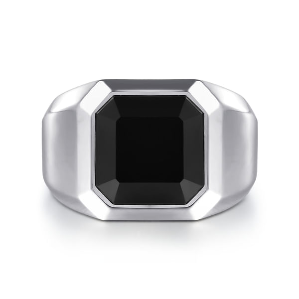 Mens Onyx Stone Silver Signet Ring Black Onyx Wide 925 Sterling