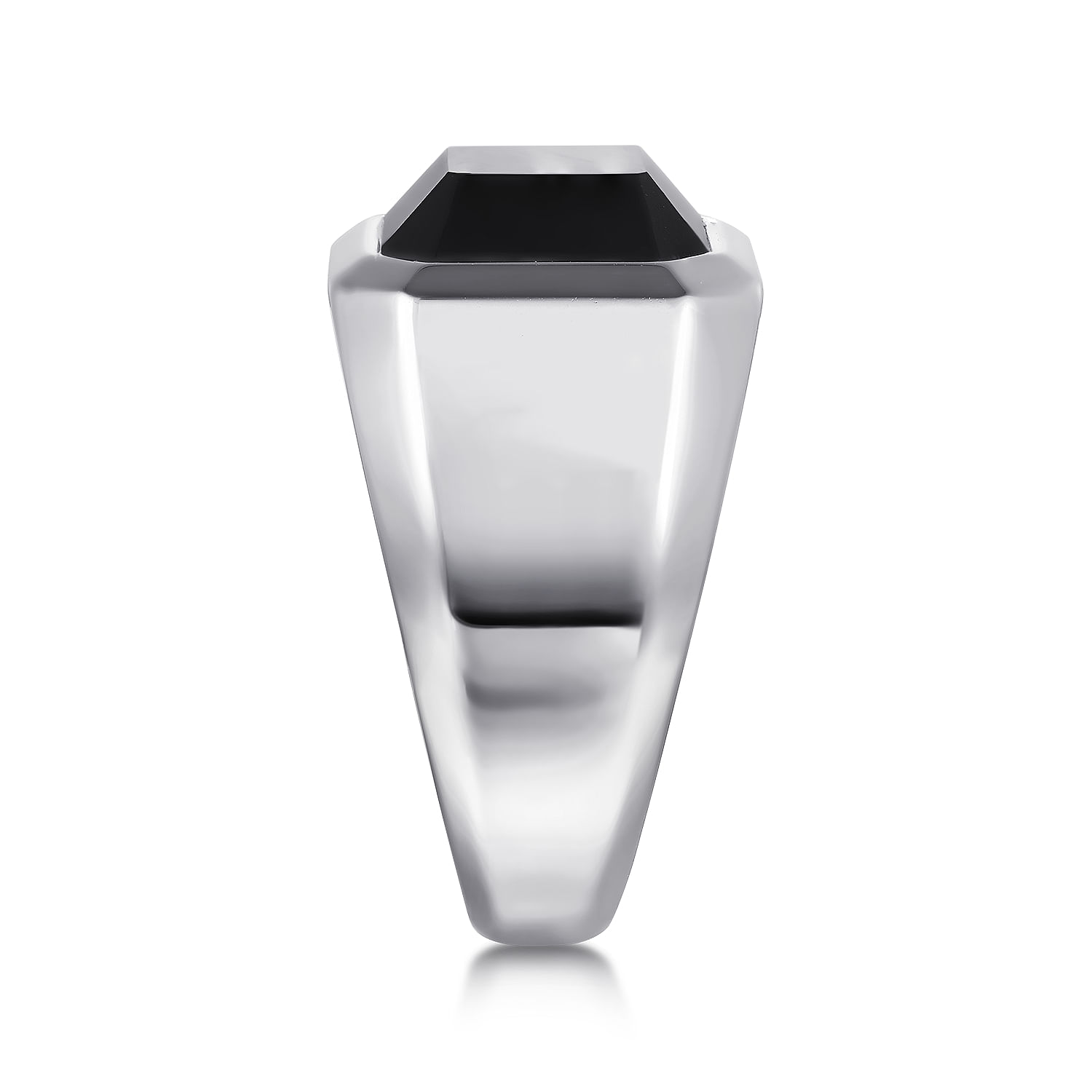 Wide 925 Sterling Silver Signet Ring with Faceted Onyx Stone in High Polish Finish