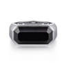 Wide 925 Sterling Silver Signet Ring with Faceted Onyx Stone in High Polish Finish