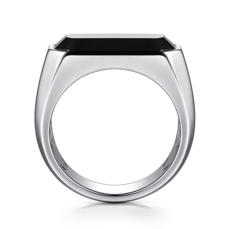 Wide 925 Sterling Silver Signet Ring with Faceted Onyx Stone in High Polish Finish - Shot 2