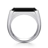 Wide 925 Sterling Silver Signet Ring with Faceted Onyx Stone in High Polish Finish