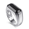 Wide 925 Sterling Silver Signet Ring with Faceted Onyx Stone in High Polish Finish
