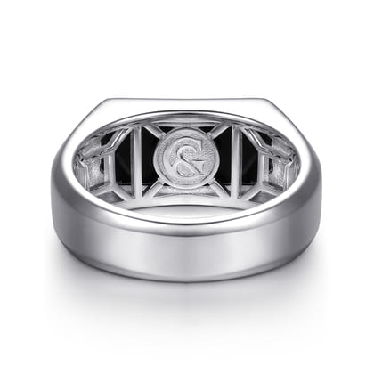 Wide 925 Sterling Silver Signet Ring with Faceted Onyx Stone in High Polish Finish