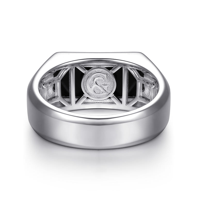 Wide 925 Sterling Silver Signet Ring with Faceted Onyx Stone in High Polish Finish - Shot 5