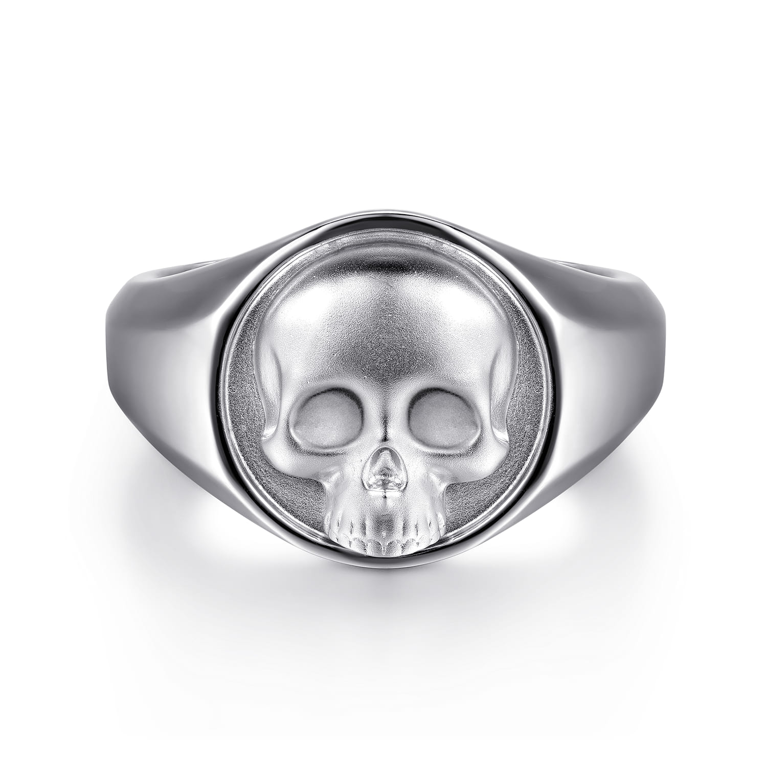 Wide 925 Sterling Silver Skull Signet Ring in Sand Blast Finish - Shot 1