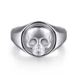 Wide 925 Sterling Silver Skull Signet Ring in Sand Blast Finish