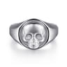 Wide 925 Sterling Silver Skull Signet Ring in Sand Blast Finish